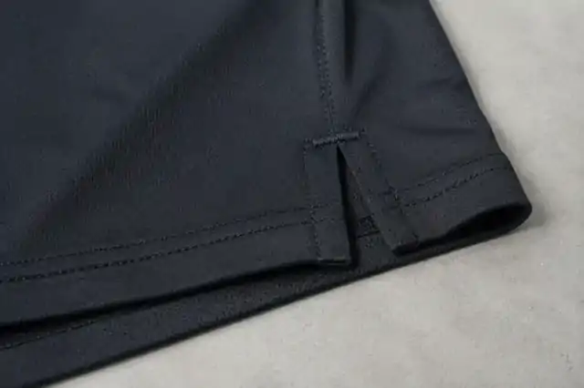 Technical apparel fabric and vented hem stitching viewed close up