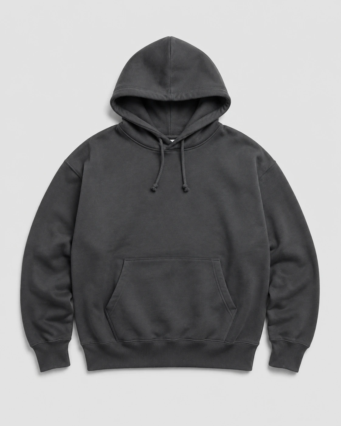 Charcoal heavyweight hoodies on a neutral studio background