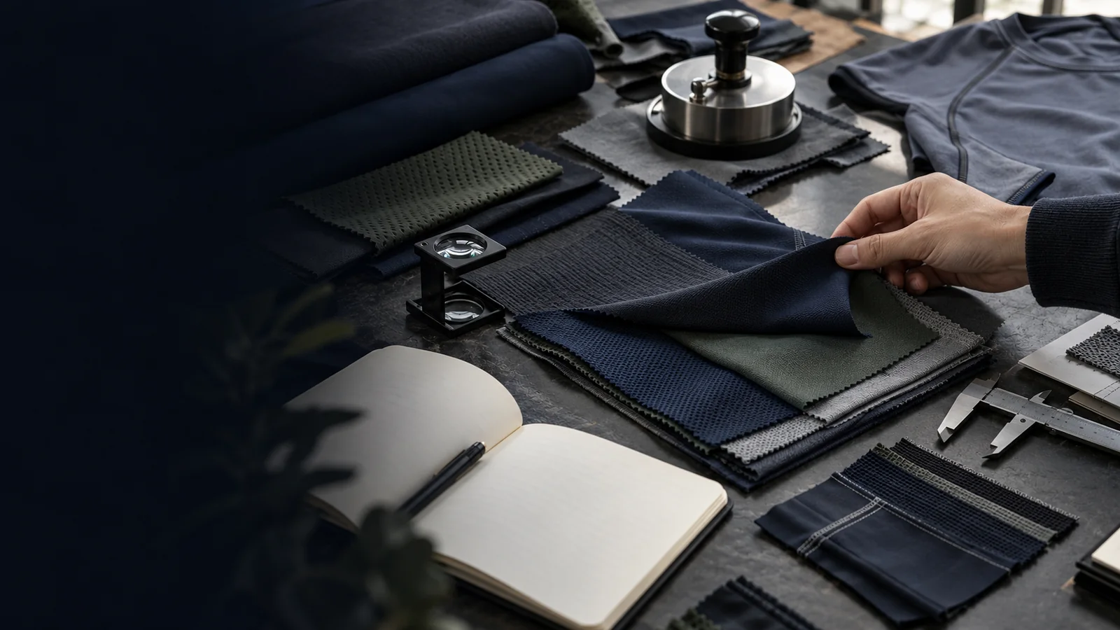 Performance fabric structures and garment construction samples prepared for technical comparison
